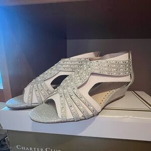 Charter Club  Glittering Silver wedge Youth 3.5  or Womens 5 fancy shoes NWT